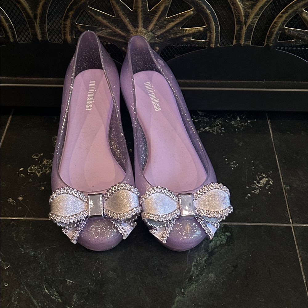 Mini Melissa Purple Glitter Shoes with Silver Bow